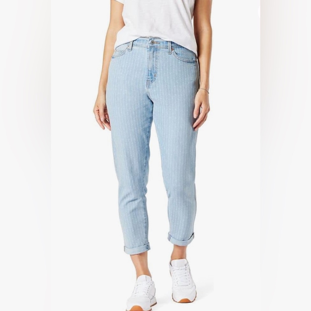 Signature by Levi Strauss Heritage Slim Fit Boyfriend Jeans Striped Blue Size 16